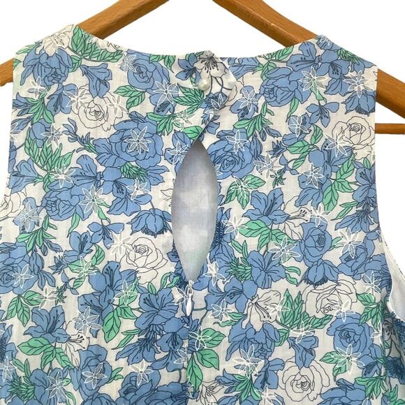 Poeta Floral Shift Dress Sz M Women’s NEW Sun Dress Tank Blue White Peekaboo - Picture 3 of 9